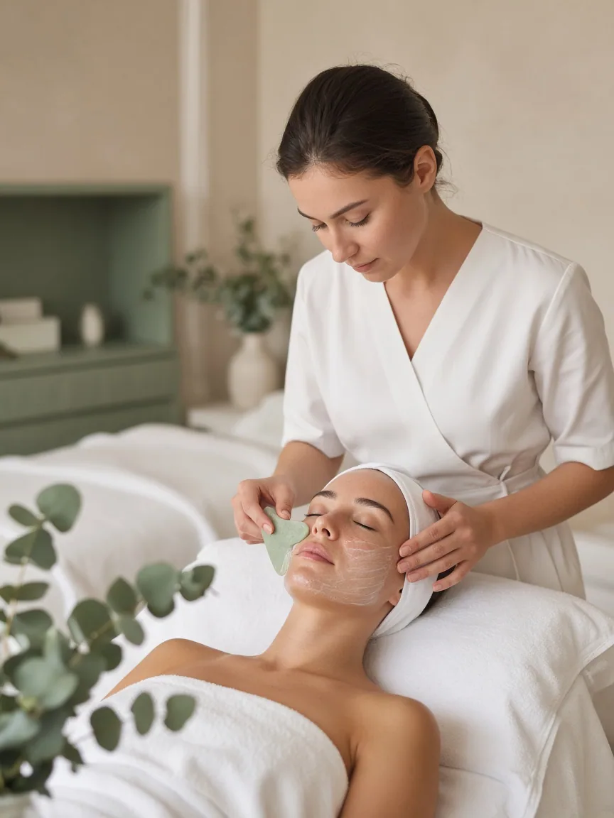 Esteticista realizando un tratamiento facial