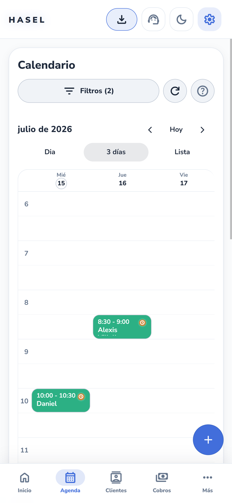 Calendario Hasel móvil en modo claro